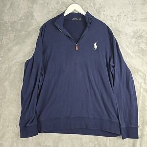 Polo Ralph Lauren Mens Quarter Zip Pullover XL Navy Blue Big Pony